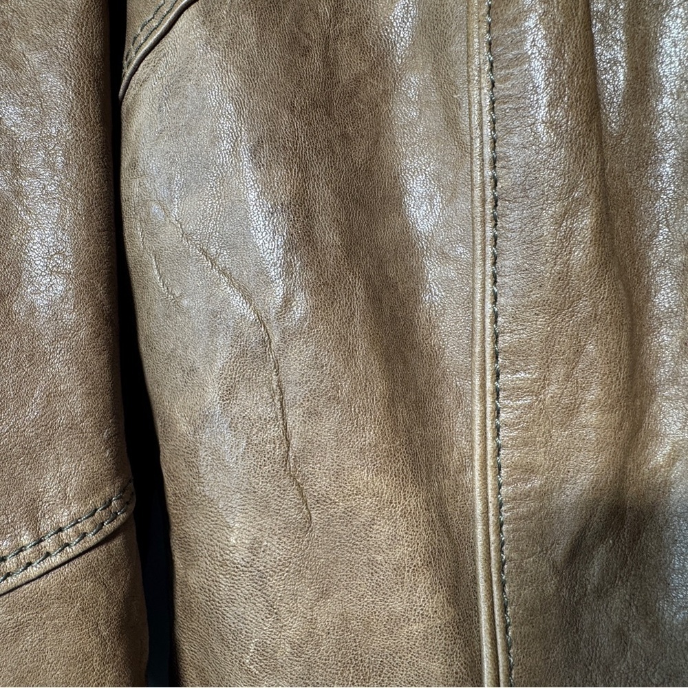 Y2K Danier Brown Leather Utility Jacket Snap Front Stand Collar Size Small - Picture 5 of 16